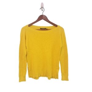 Vintage Ralph Lauren Denim Boatneck Yellow‎ Preppy Cotton Sweater Size Medium